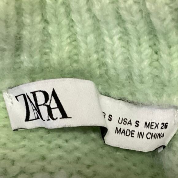 Zara Women's Green Balloon Long Sleeve Knit Mock Neck Cropped Sweater Top Size S - Picture 3 of 4
